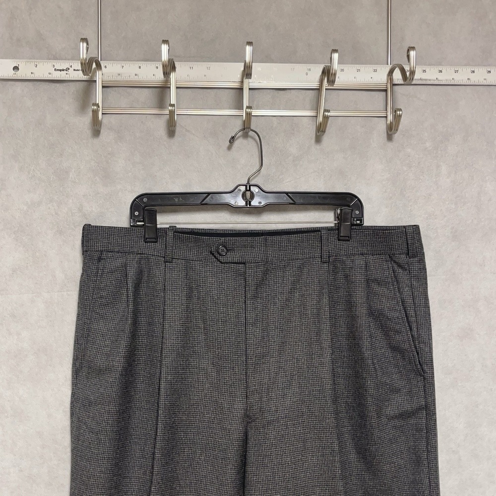 Club Room Pants Men 39x30 Gray Houndstooth Winter Flannel Wool Cuff Pleated Luxe